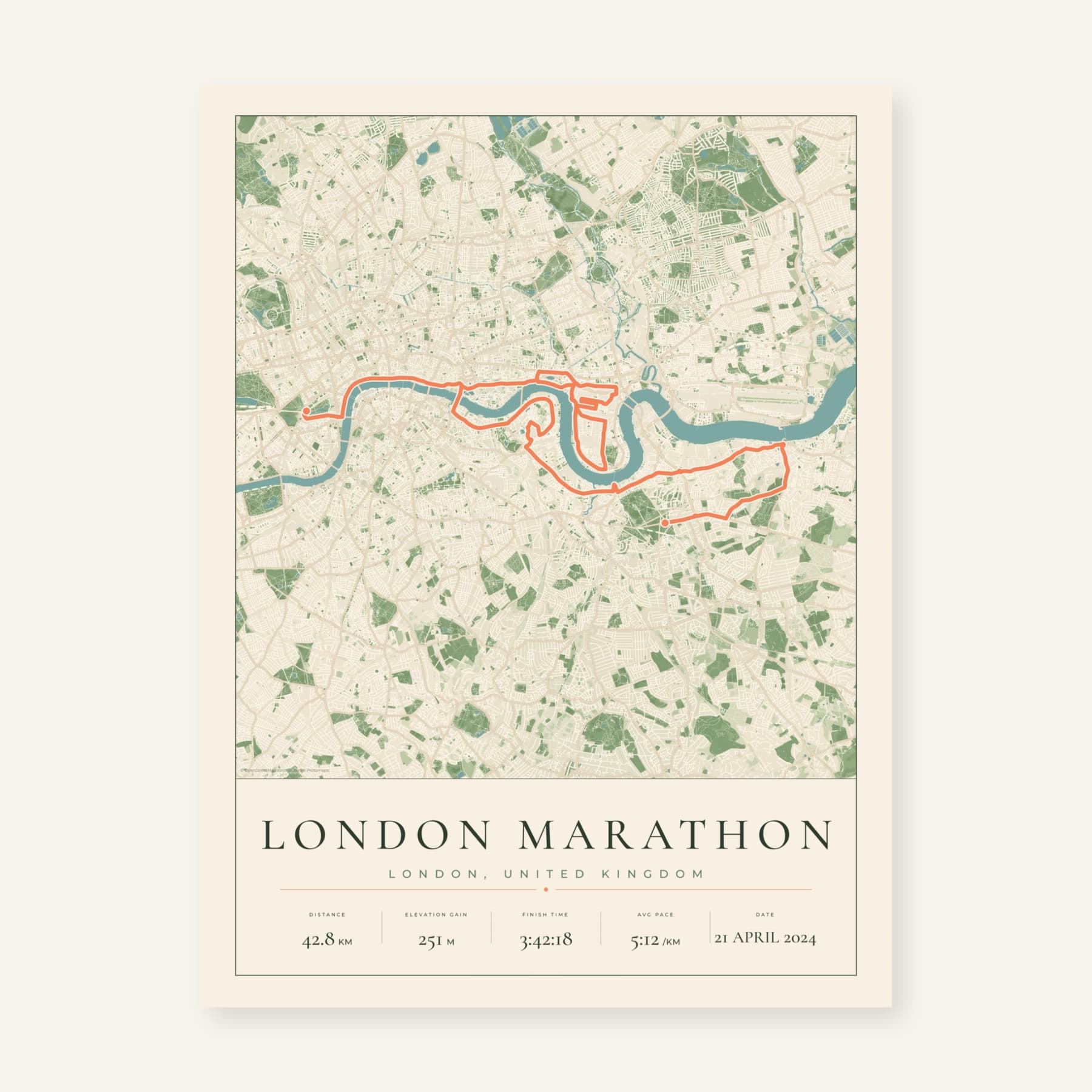 Parkland Map London Marathon personalised route print