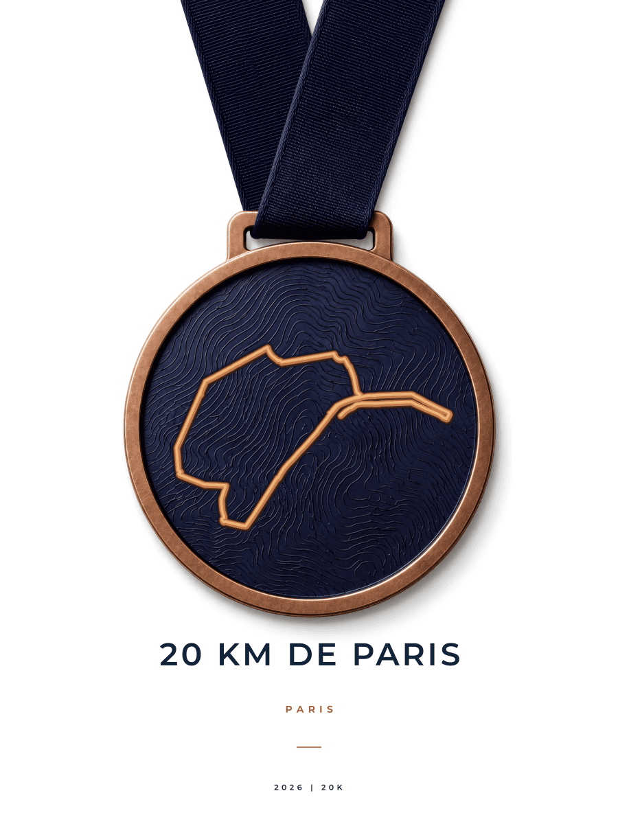 20 km de Paris route map poster preview in the Medal artwork style