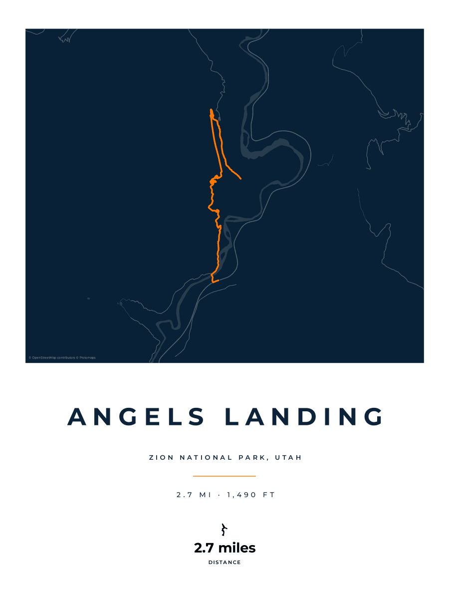Angels Landing route map poster preview in the Race Blueprint artwork style