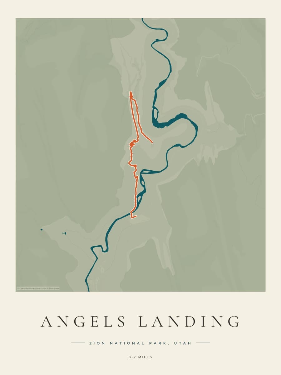 Angels Landing route map poster preview in the Coastal Atlas artwork style