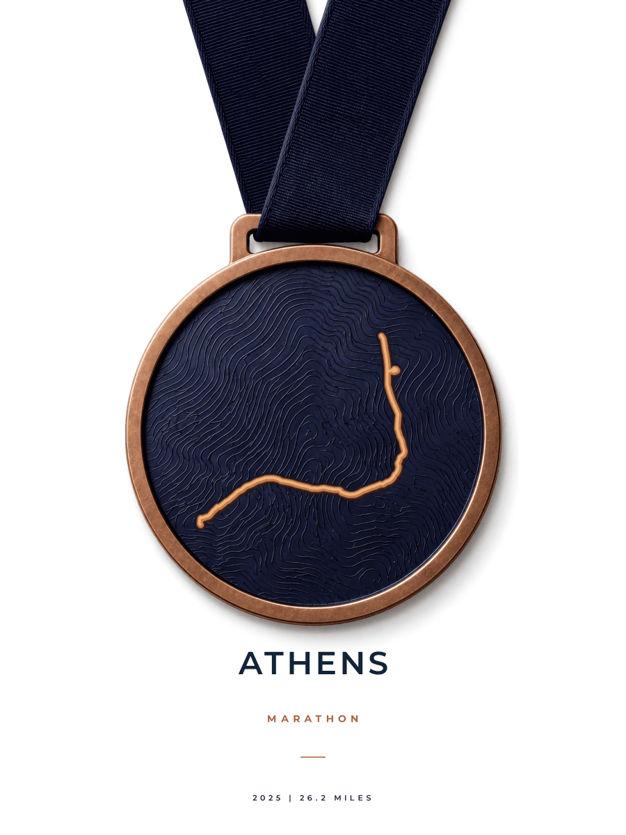Athens Marathon route poster preview in the Medal artwork style