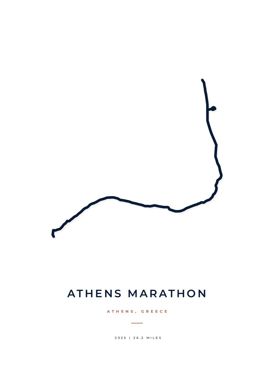 Athens Marathon route poster preview in the Minimal artwork style