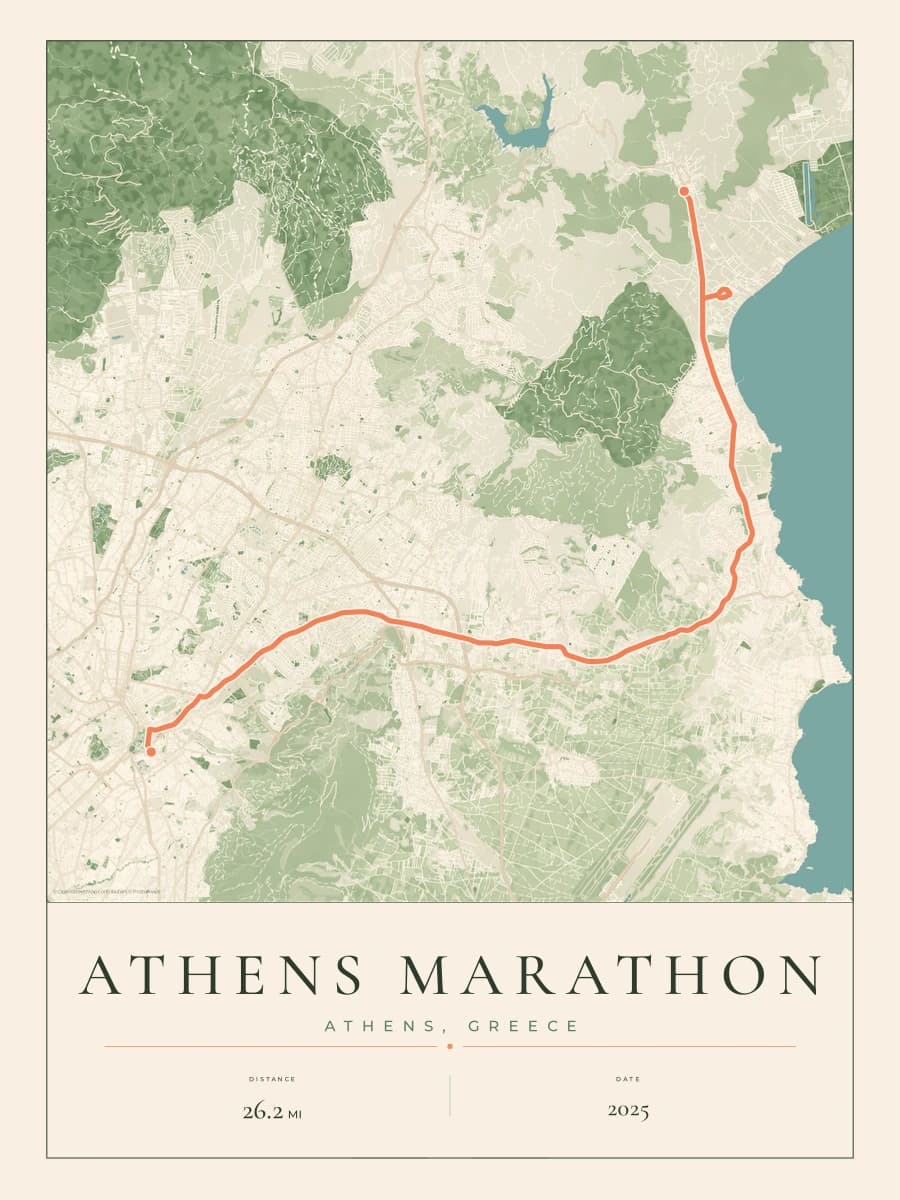 Athens Marathon route poster preview in the Parkland artwork style