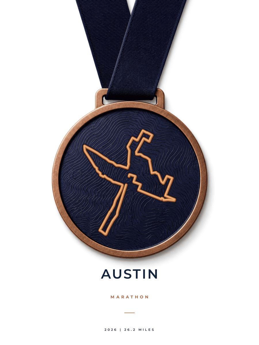Austin Marathon route poster preview in the Medal artwork style