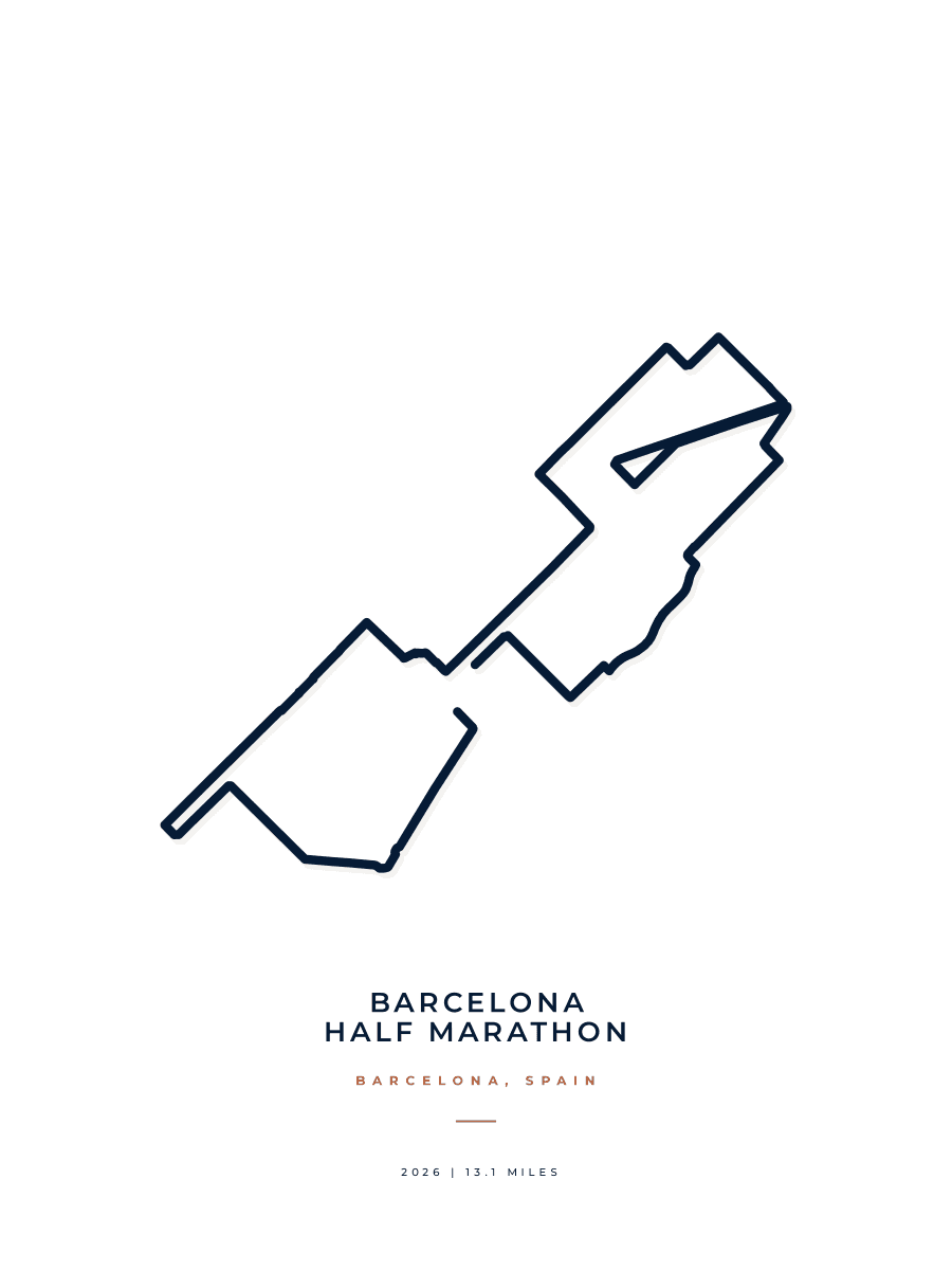 Barcelona Half Marathon route poster preview in the Minimal artwork style