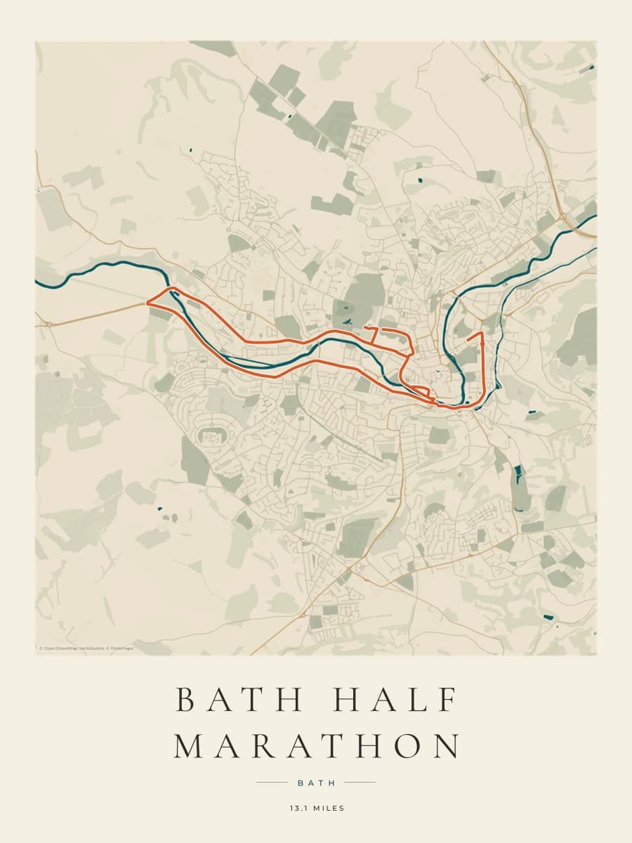 Bath Half Marathon route poster preview in the Coastal Atlas artwork style