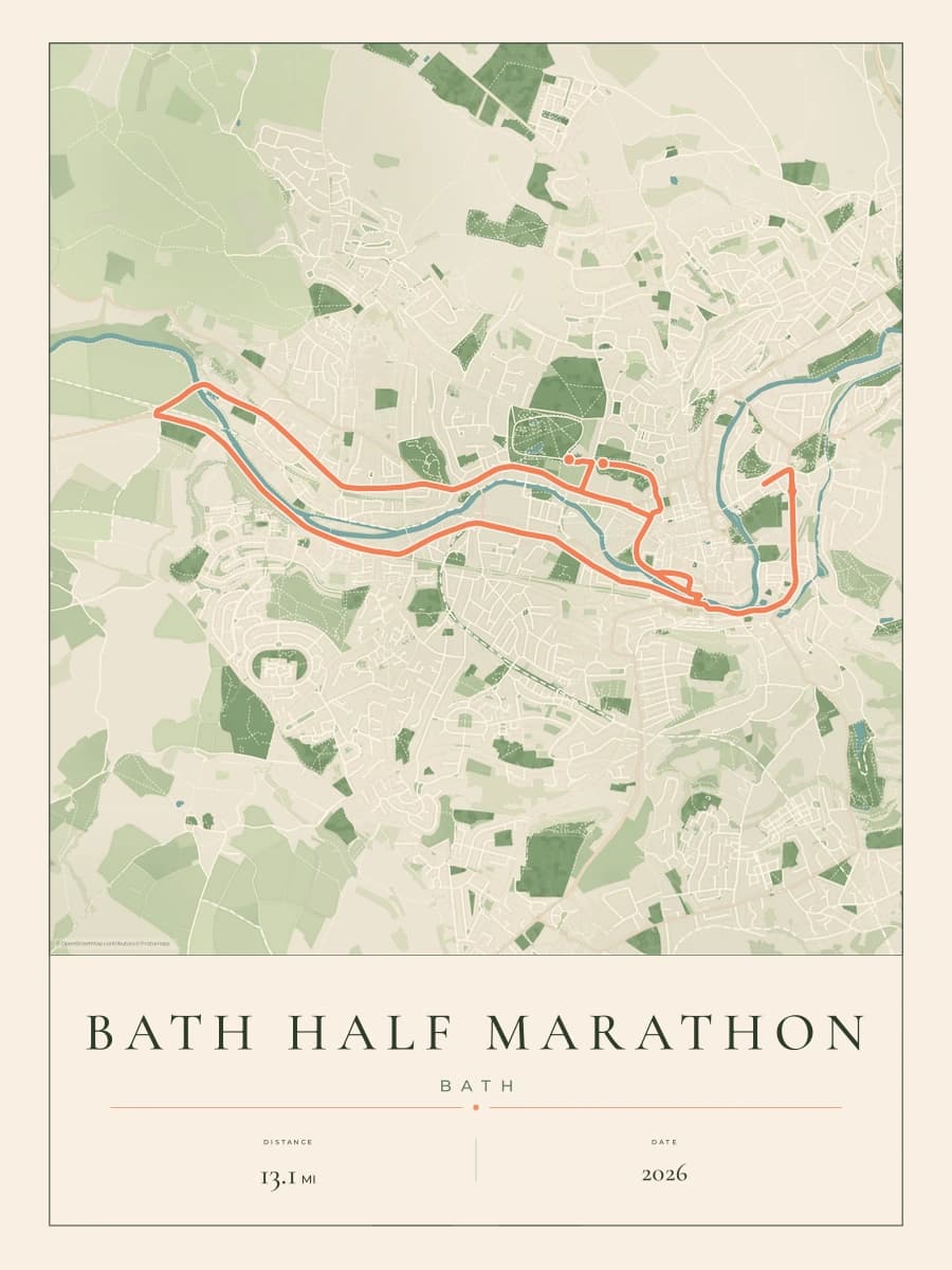 Bath Half Marathon route poster preview in the Parkland artwork style