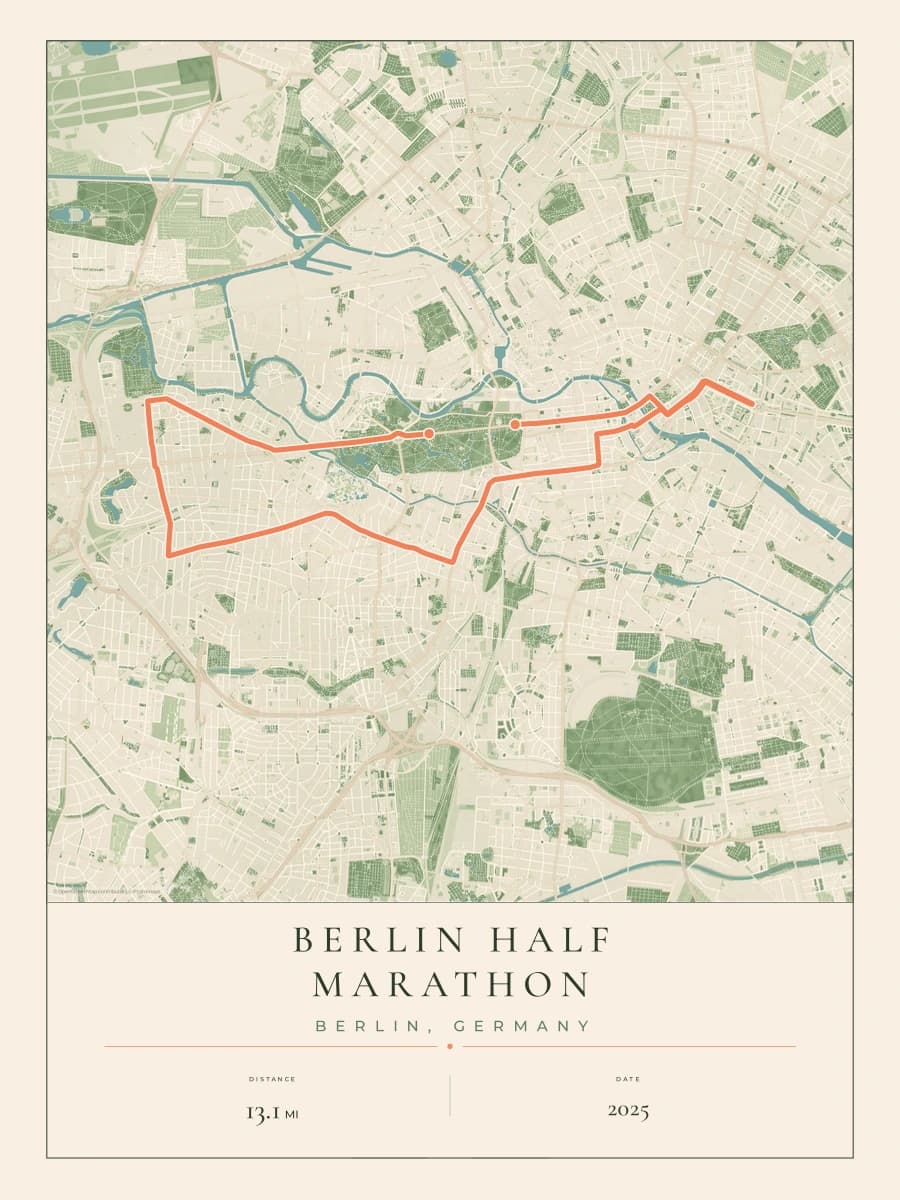 Berlin Half Marathon route poster preview in the Parkland artwork style