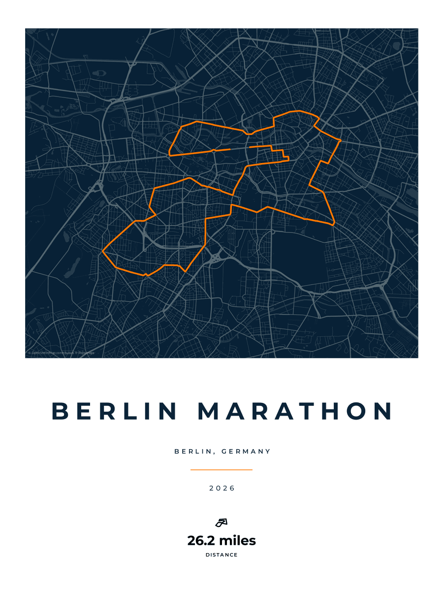Berlin Marathon route poster preview in the Race Blueprint artwork style