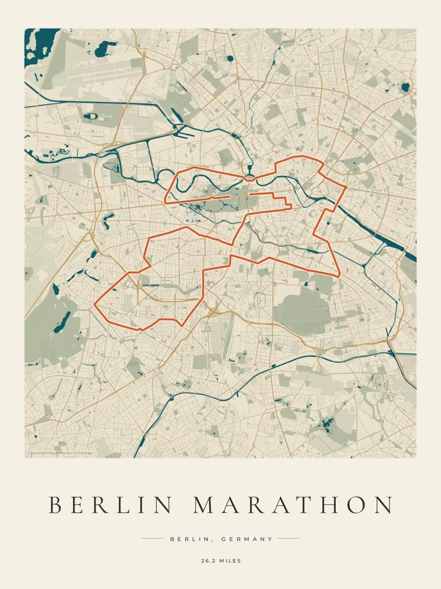 Berlin Marathon route poster preview in the Coastal Atlas artwork style
