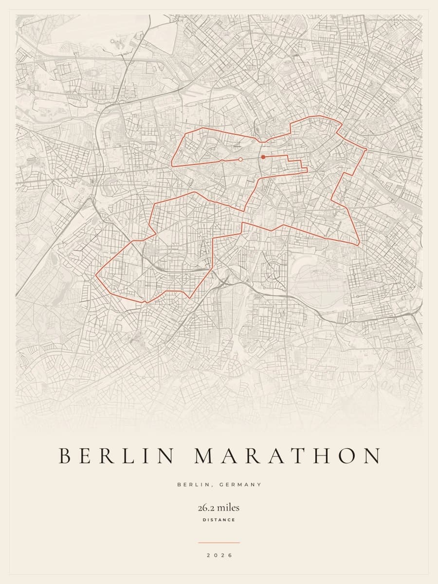 Berlin Marathon route poster preview in the Gallery Mono artwork style