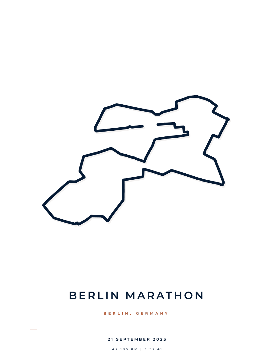 Route Into Art poster render for the Berlin Marathon route in the Minimal artwork style