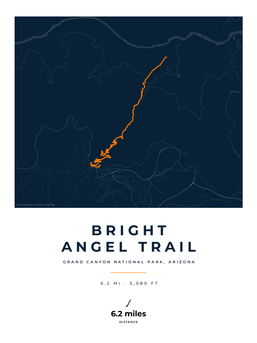 Bright Angel Trail route map poster preview in the Race Blueprint artwork style