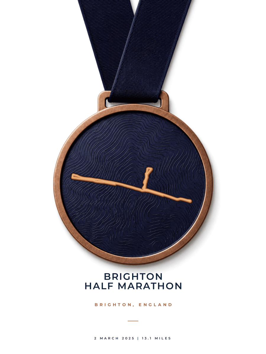 Brighton Half Marathon route poster preview in the Medal artwork style