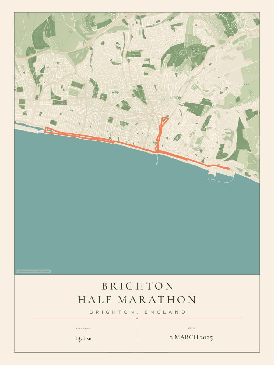 Brighton Half Marathon route poster preview in the Parkland artwork style