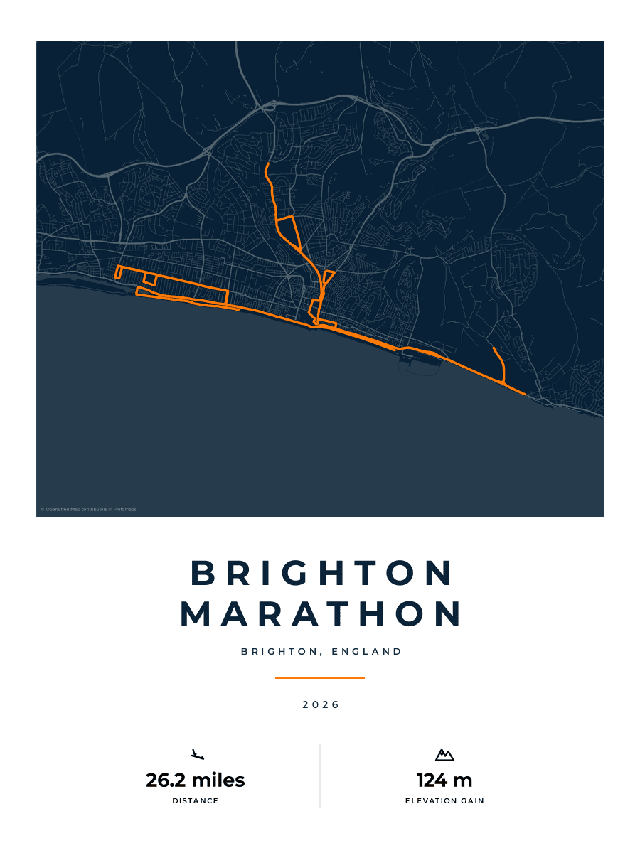 Brighton Marathon route poster preview in the Race Blueprint artwork style