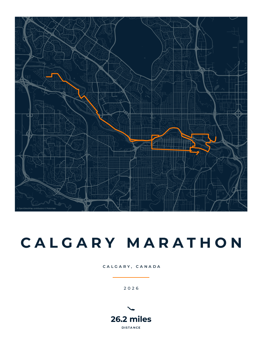 Calgary Marathon route poster preview in the Race Blueprint artwork style
