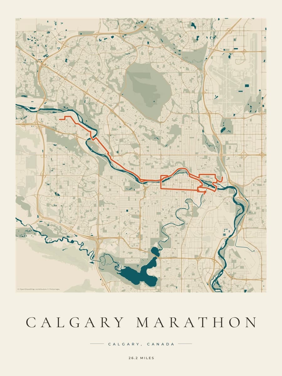 Calgary Marathon route poster preview in the Coastal Atlas artwork style