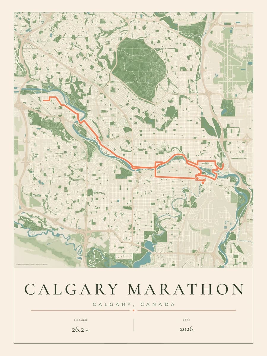 Calgary Marathon route poster preview in the Parkland artwork style