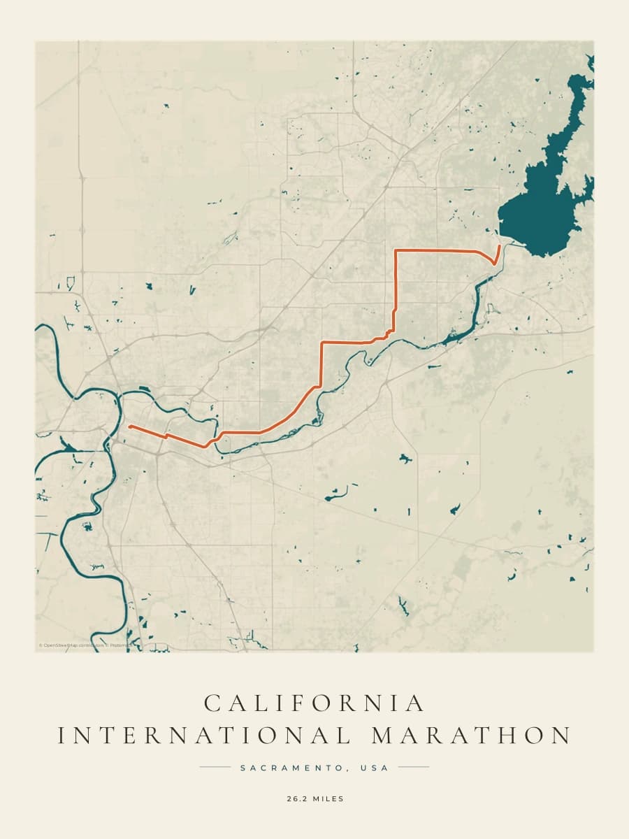 California International Marathon route poster preview in the Coastal Atlas artwork style