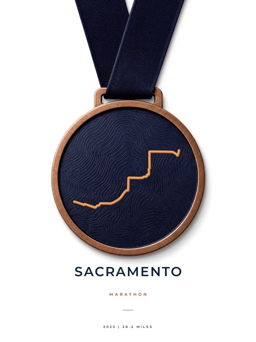 California International Marathon route poster preview in the Medal artwork style