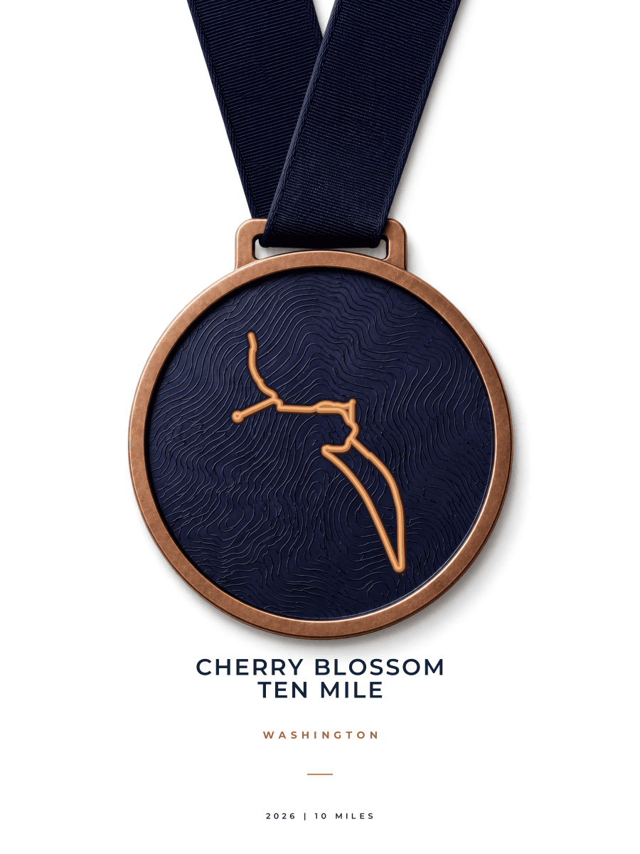 Cherry Blossom Ten Mile route map poster preview in the Medal artwork style