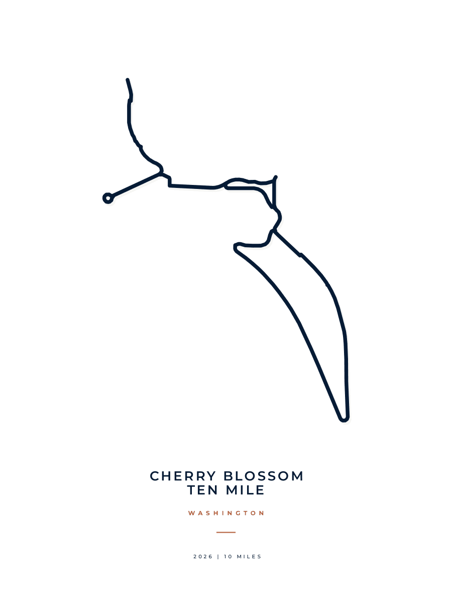Cherry Blossom Ten Mile route map poster preview in the Minimal artwork style