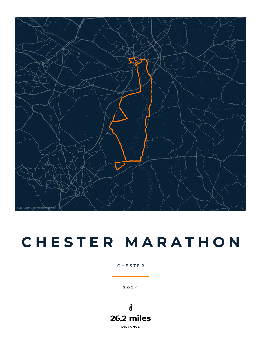 Chester Marathon route poster preview in the Race Blueprint artwork style