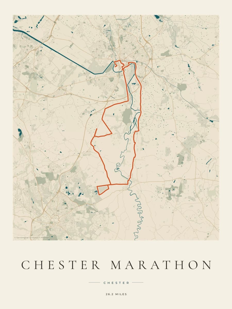 Chester Marathon route poster preview in the Coastal Atlas artwork style