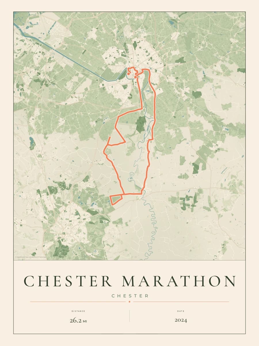 Chester Marathon route poster preview in the Parkland artwork style