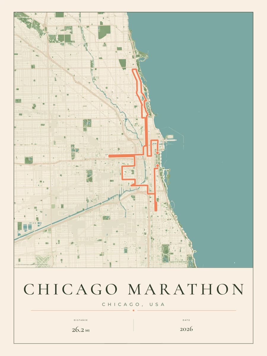 Chicago Marathon route poster preview in the Parkland artwork style