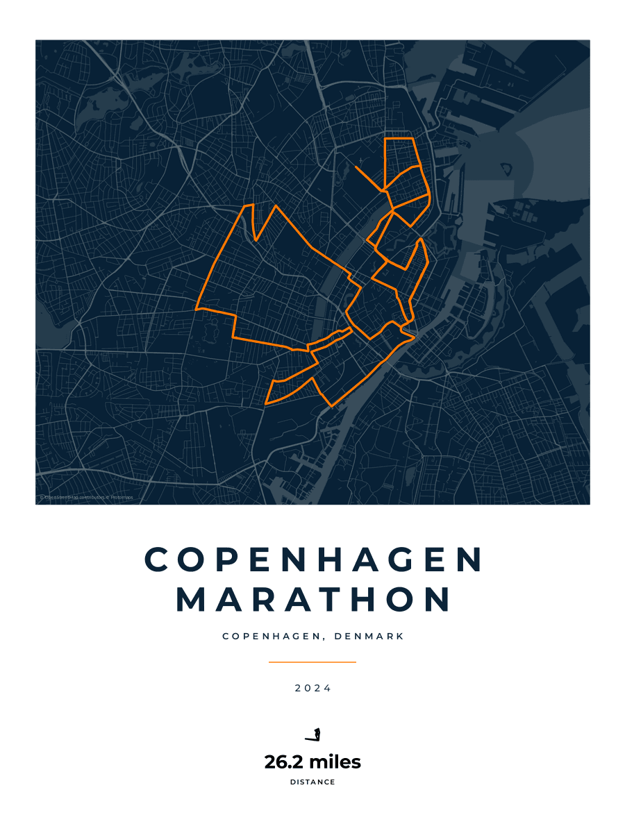 Copenhagen Marathon route poster preview in the Race Blueprint artwork style