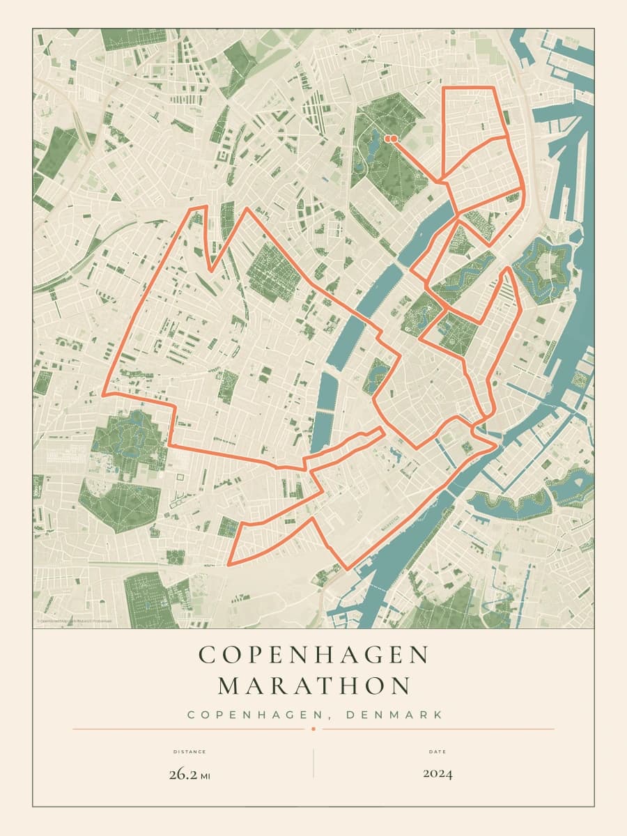 Copenhagen Marathon route poster preview in the Parkland artwork style