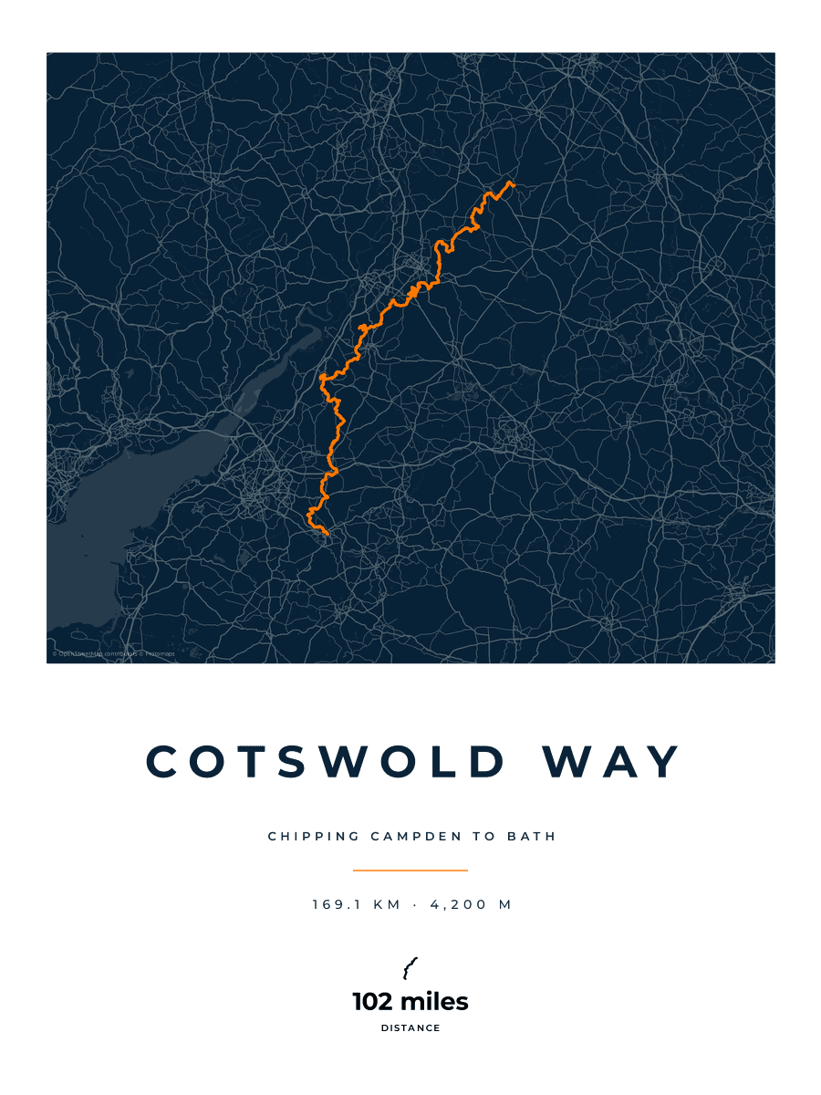 Cotswold Way route map poster preview in the Race Blueprint artwork style