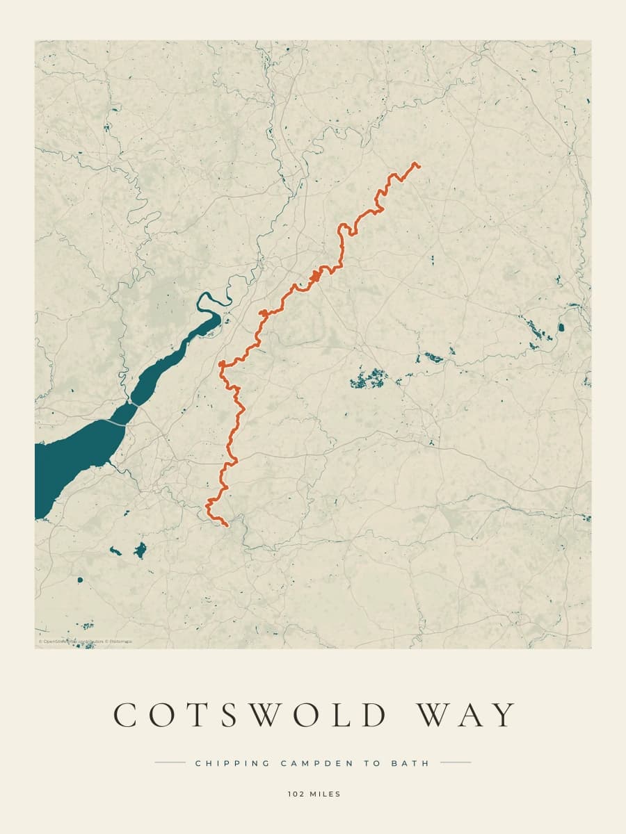 Cotswold Way route map poster preview in the Coastal Atlas artwork style