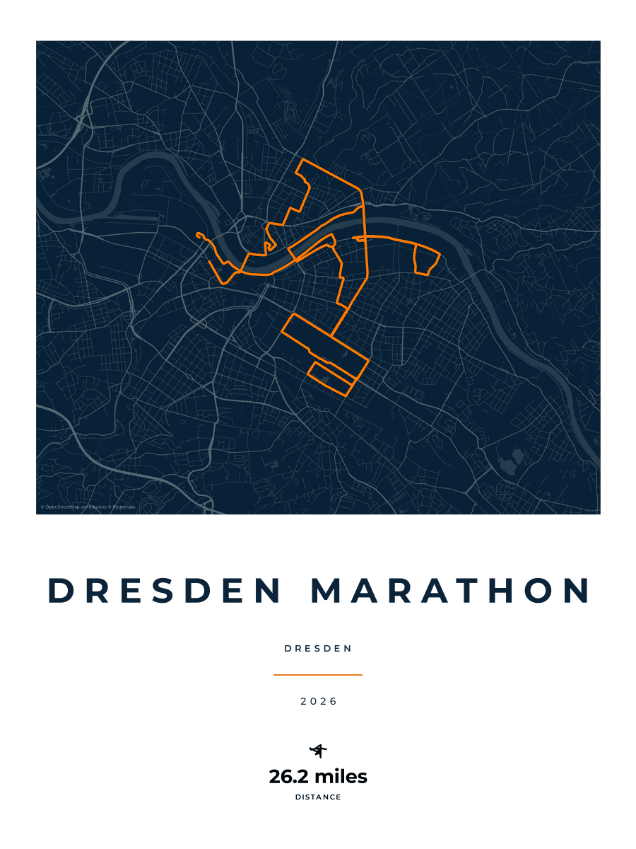 Dresden Marathon route map poster preview in the Race Blueprint artwork style