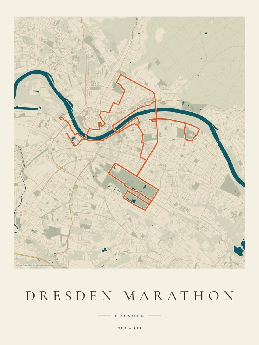 Dresden Marathon route map poster preview in the Coastal Atlas artwork style