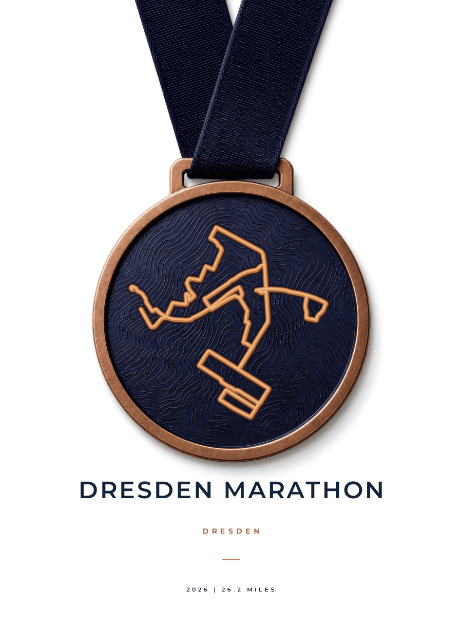 Dresden Marathon route map poster preview in the Medal artwork style
