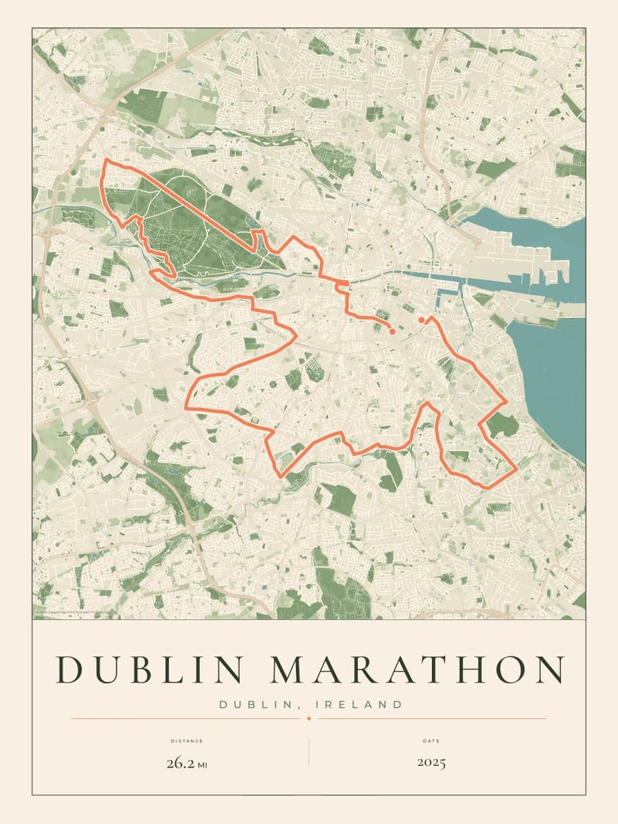 Dublin Marathon route poster preview in the Parkland artwork style