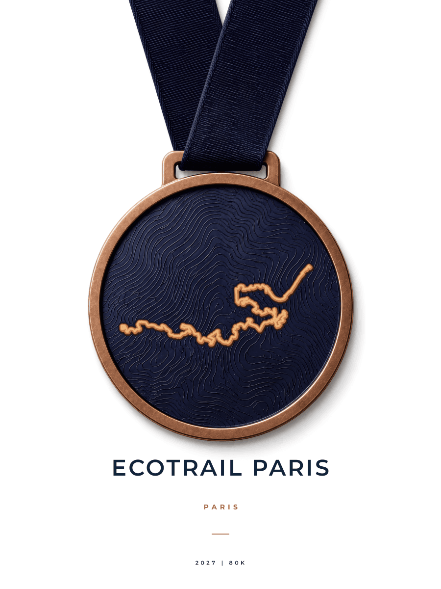 EcoTrail Paris route map poster preview in the Medal artwork style