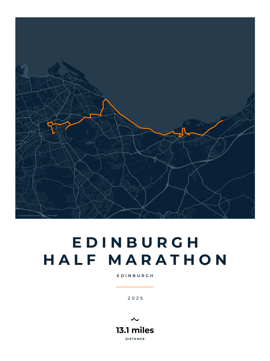 Edinburgh Half Marathon route poster preview in the Race Blueprint artwork style