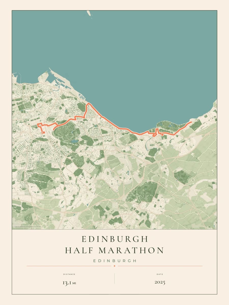 Edinburgh Half Marathon route poster preview in the Parkland artwork style