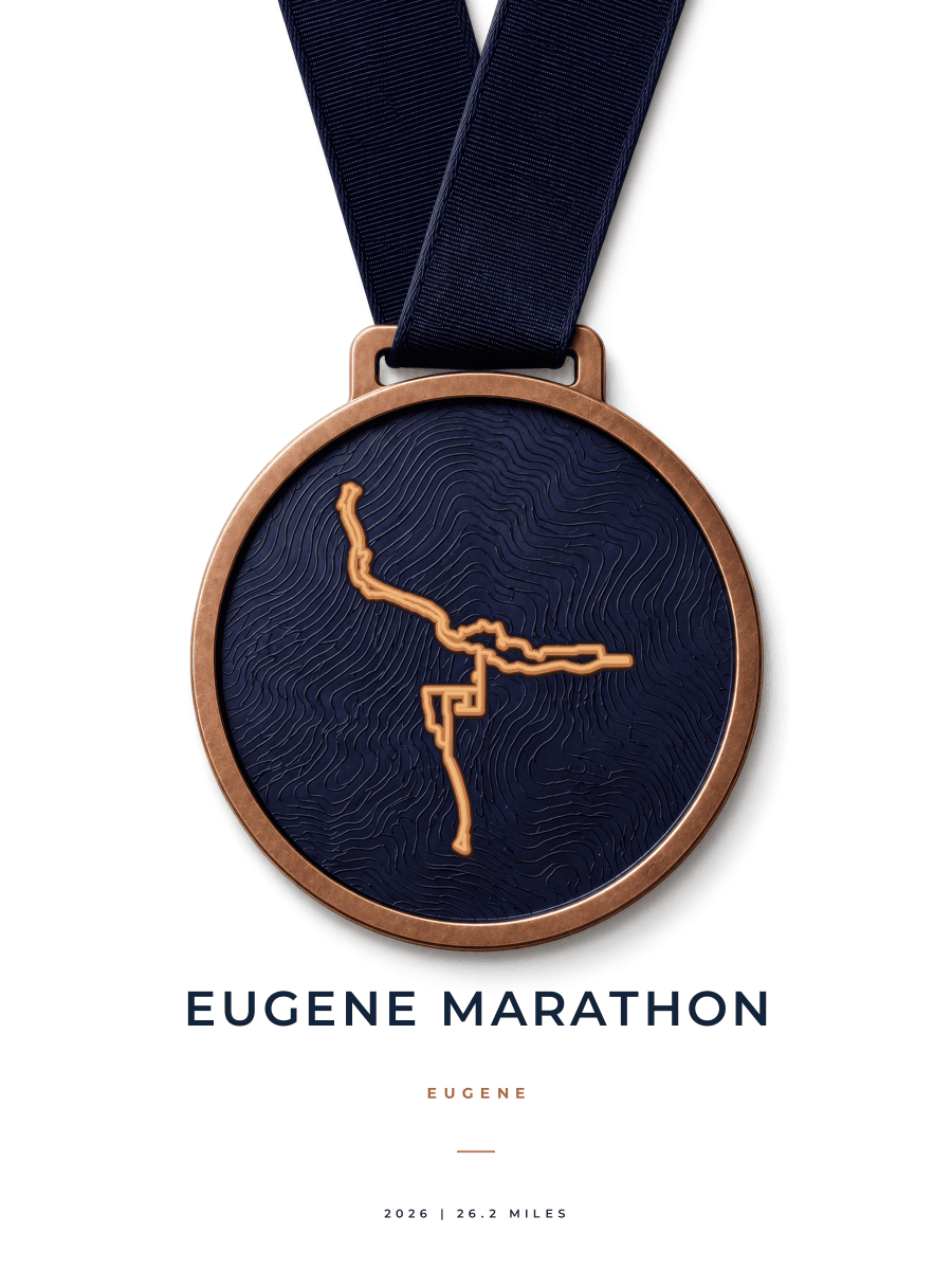 Eugene Marathon route map poster preview in the Medal artwork style