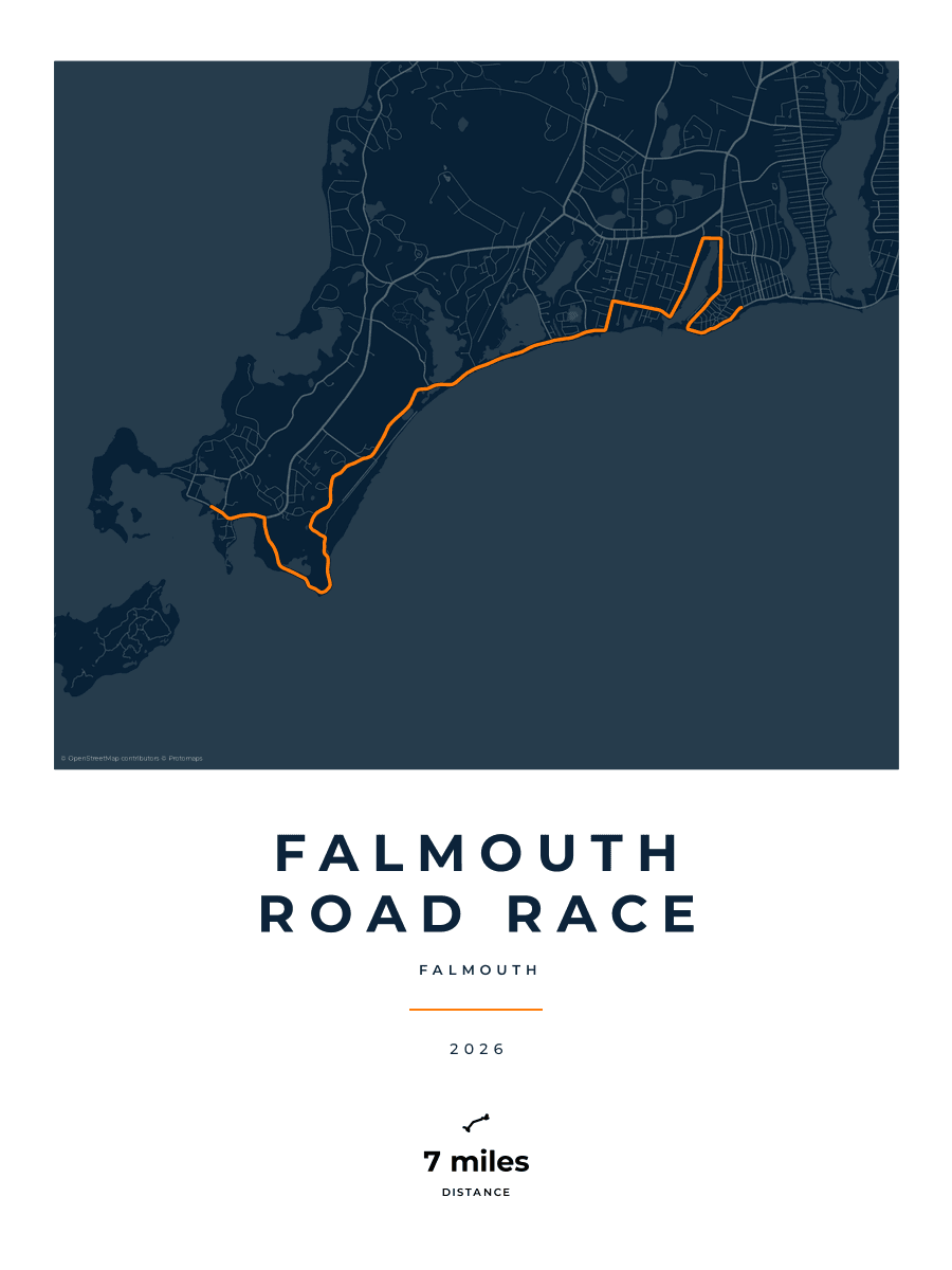 Falmouth Road Race route map poster preview in the Race Blueprint artwork style