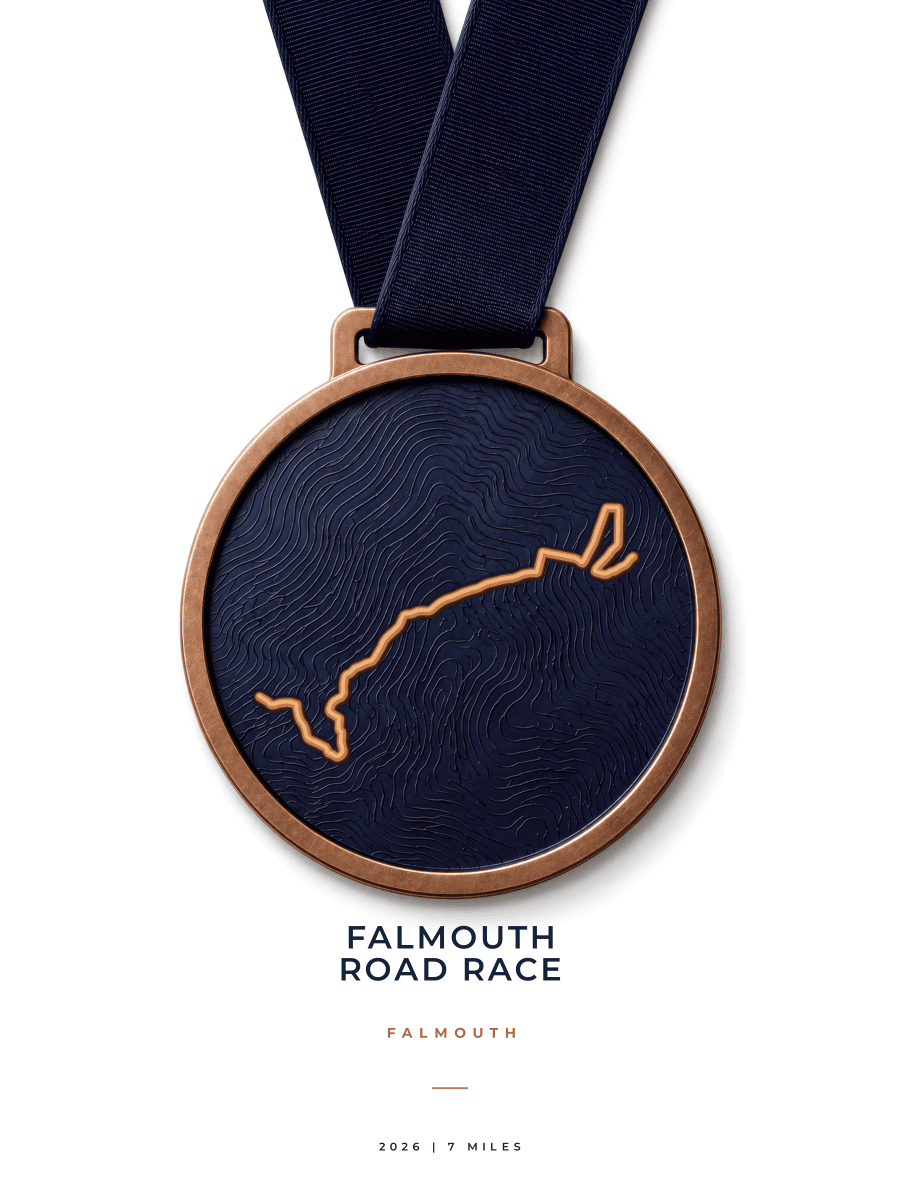 Falmouth Road Race route map poster preview in the Medal artwork style