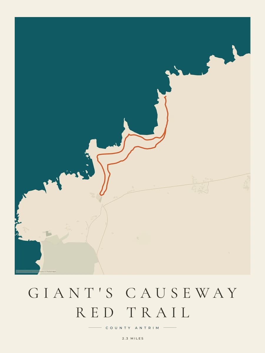 Giant's Causeway route map poster preview in the Coastal Atlas artwork style