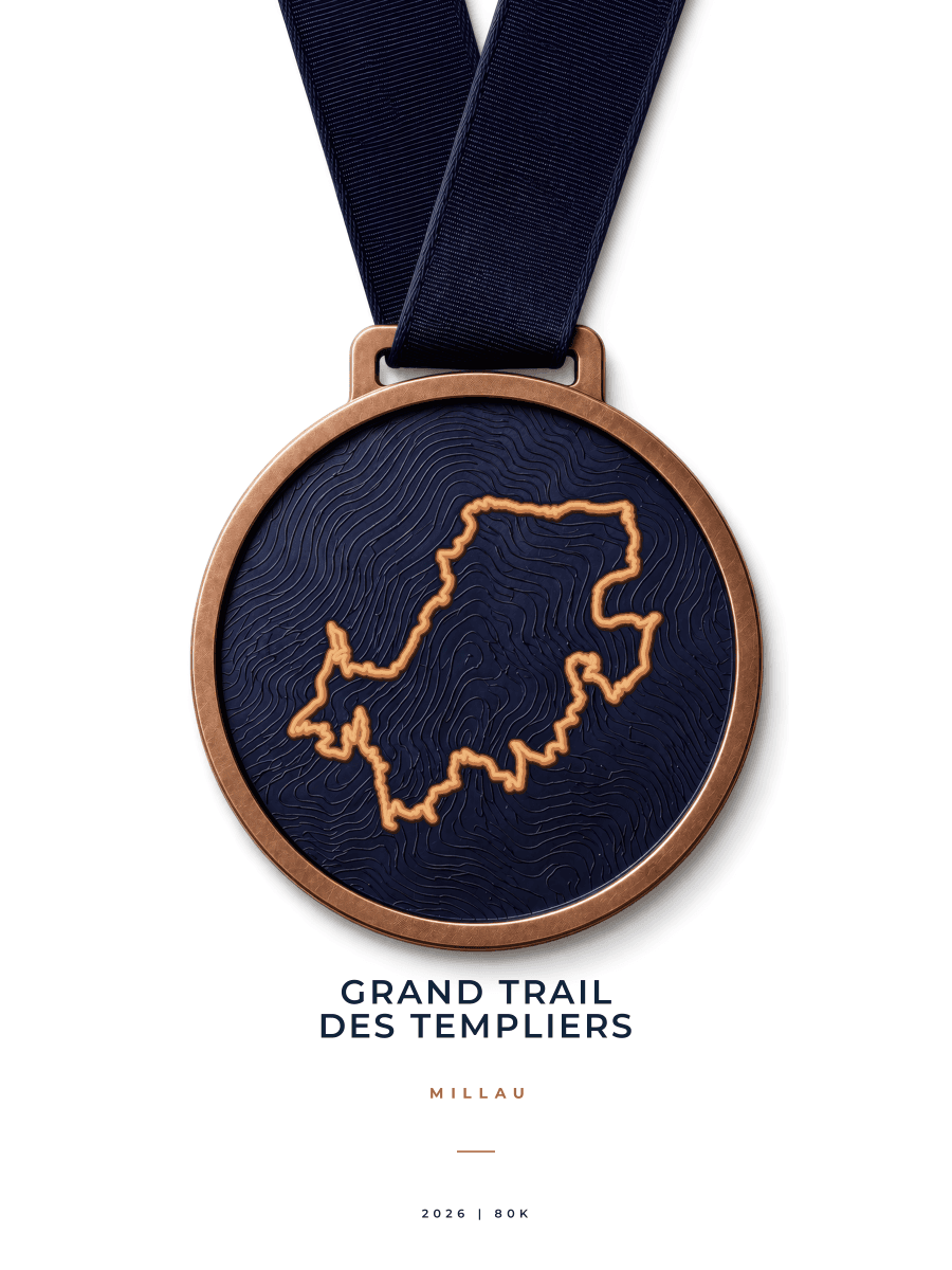 Grand Trail des Templiers route map poster preview in the Medal artwork style