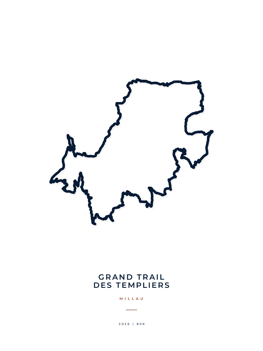 Grand Trail des Templiers route map poster preview in the Minimal artwork style