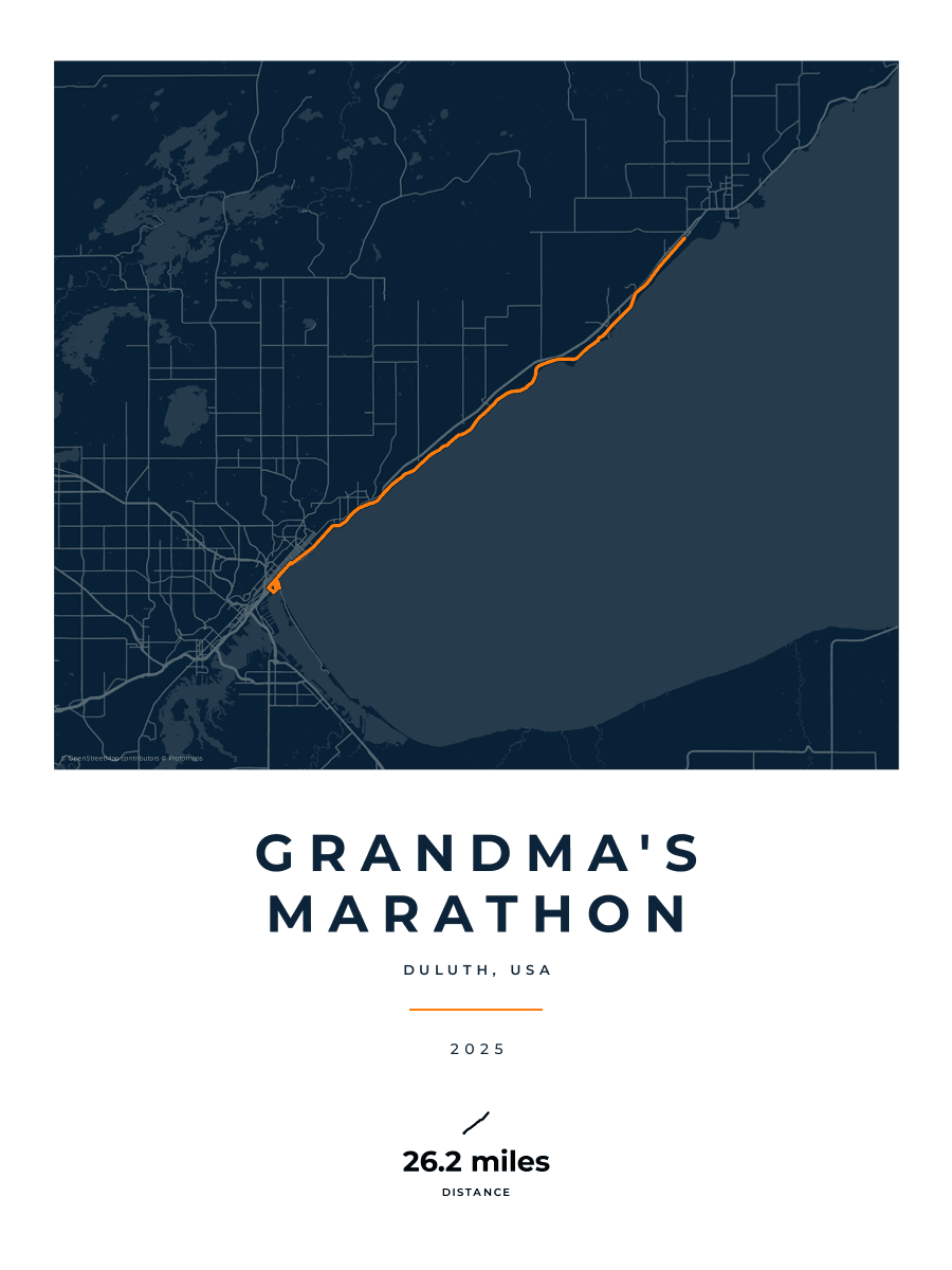 Grandma's Marathon route poster preview in the Race Blueprint artwork style