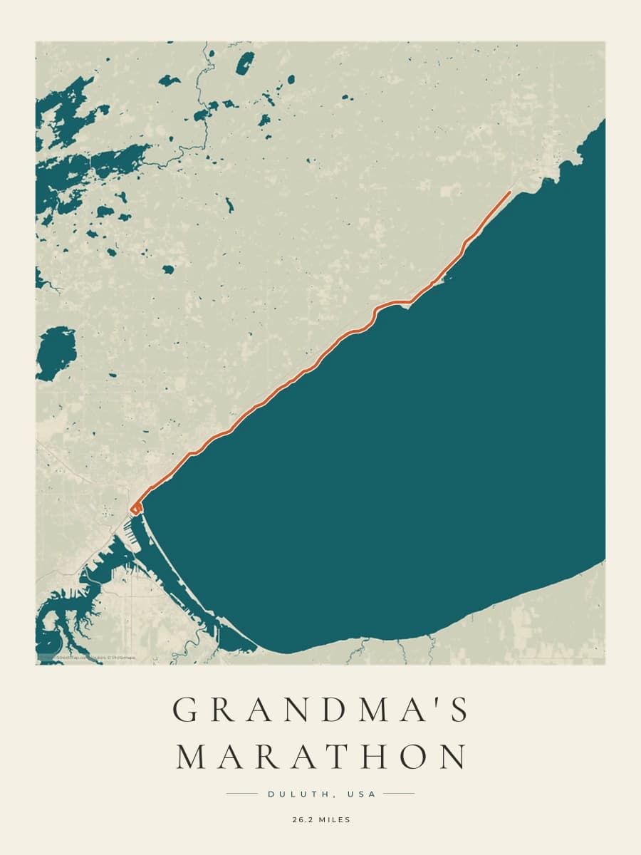 Grandma's Marathon route poster preview in the Coastal Atlas artwork style